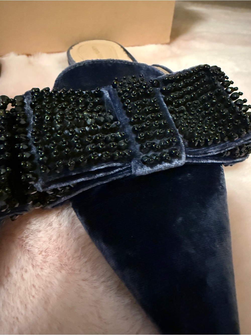 Alberta Ferretti Velvet Blue Bow Embellished Mules Flats EU 37 US 6 or 6.5 - Picture 3 of 7